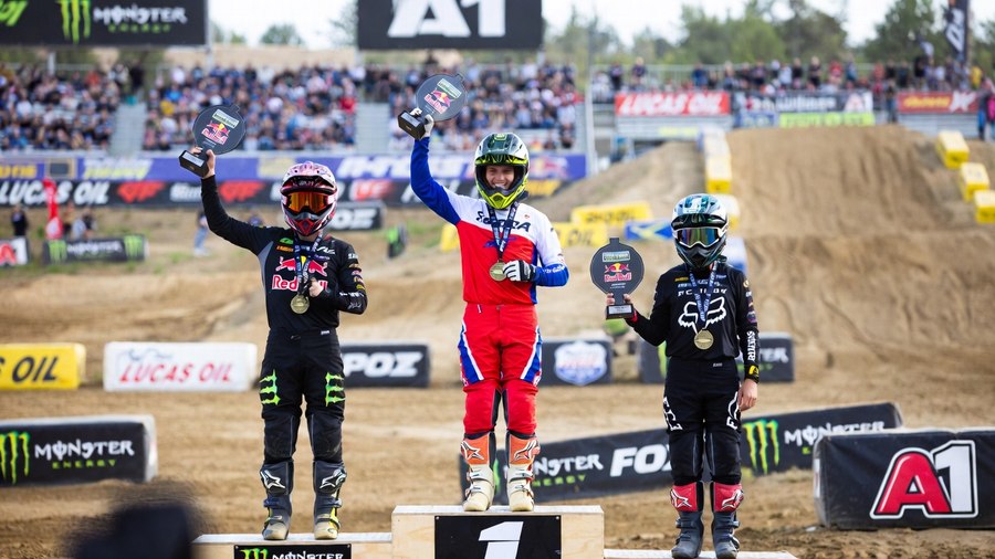 Rider on the podium after a race
